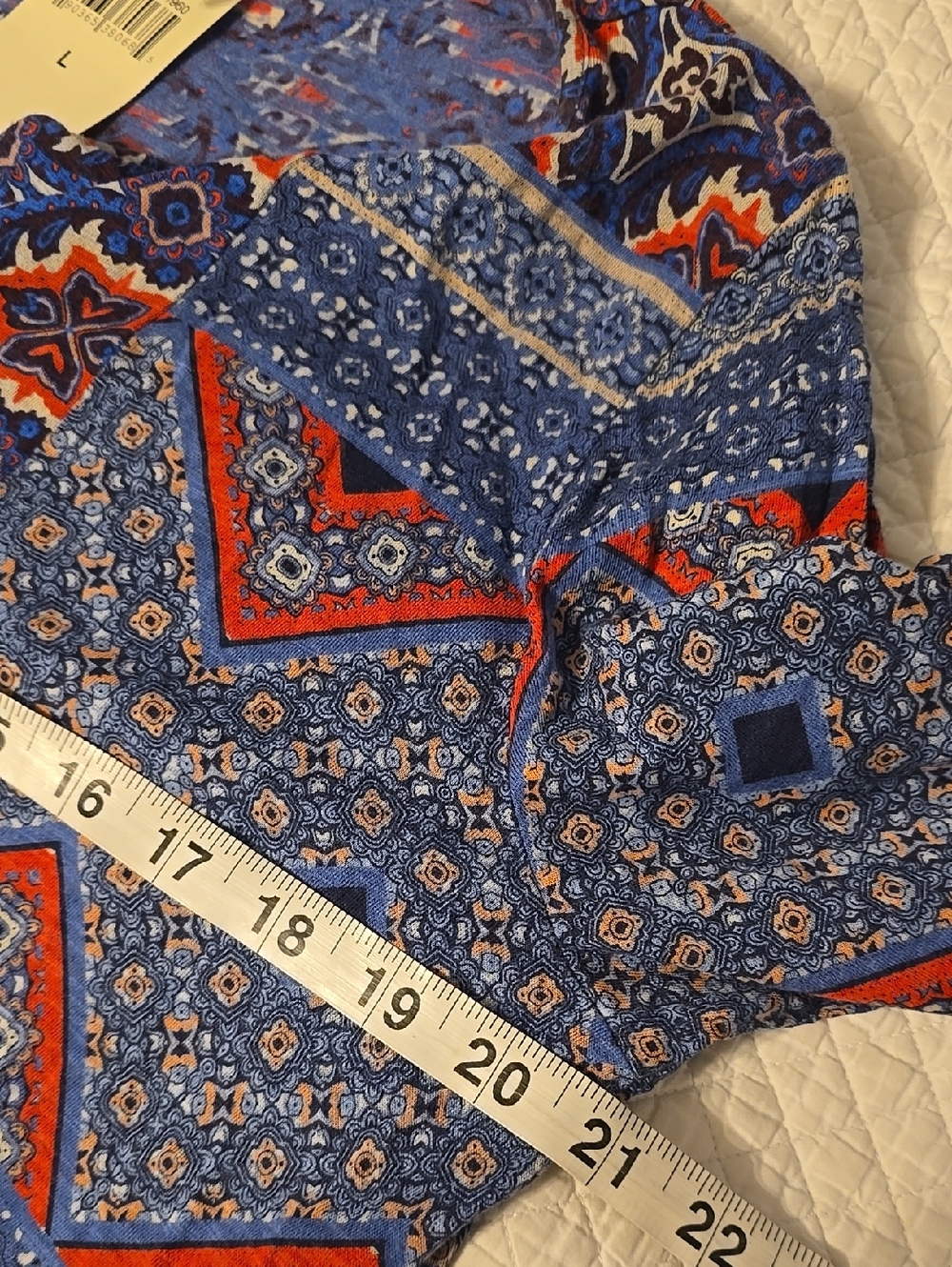 Lucky Brand Blue Orange Paisley Boho Peasant Blouse Tie Neck 3/4 Sleeve - Picture 6 of 10